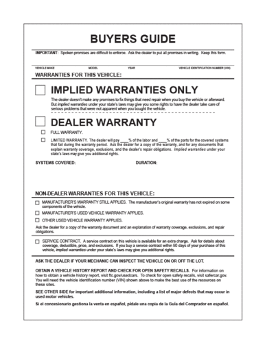 FEDERAL BUYERS GUIDES (IMPLIED WARRANTY)