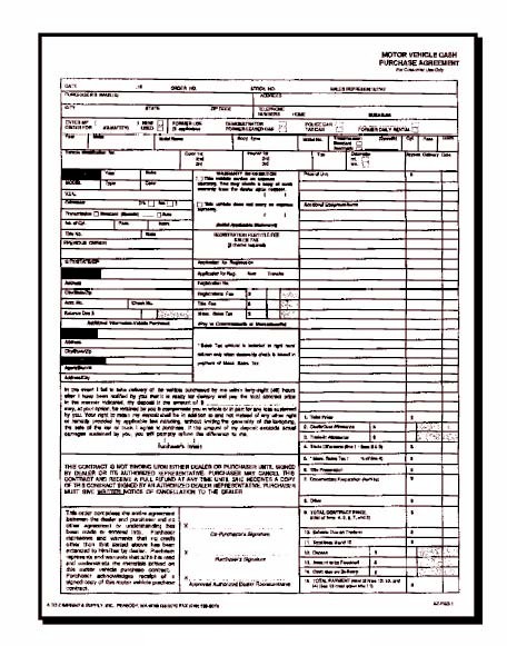 MOTOR VEHICLE CASH PURCHASE AGREEMENT