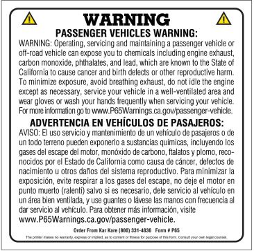 PROP 65 STICKER ENGLISH AND SPANISH